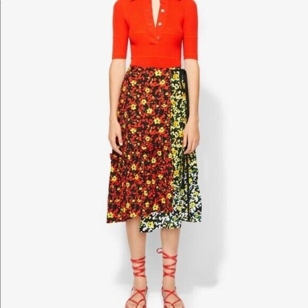 Proenza Schuler Womens Multi Floral Asymmetrical Skirt Knee Length Size 2
